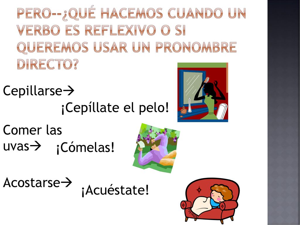 Pero--¿Qué Hacemos cuando un verbo es reflexivo o si queremos usar un pronombre directo