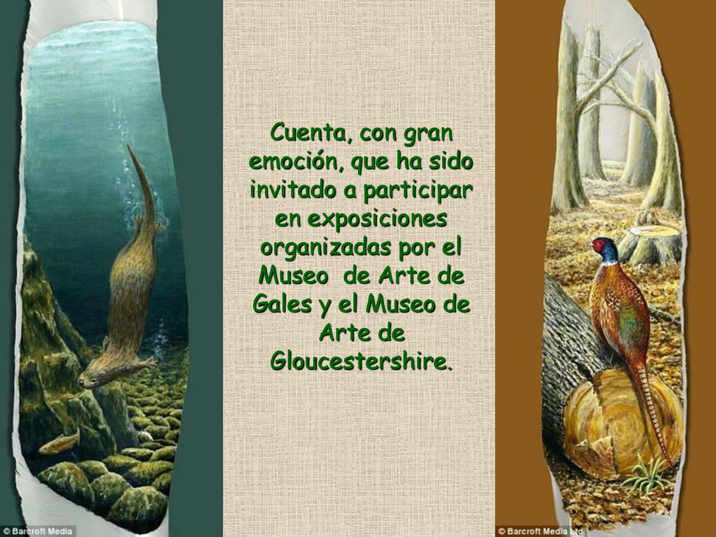 Cuenta, con gran emoción, que ha sido invitado a participar en exposiciones organizadas por el Museo de Arte de Gales y el Museo de Arte de Gloucestershire.