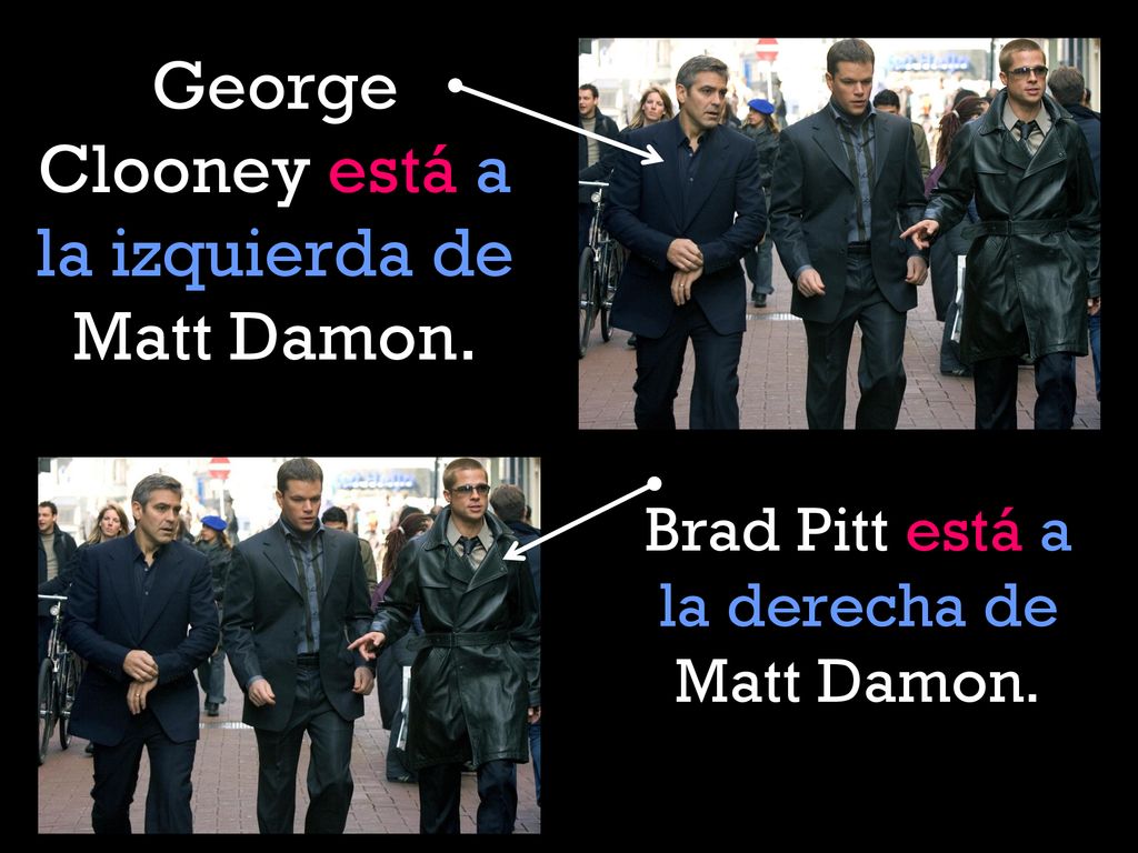 George Clooney está a la izquierda de Matt Damon.