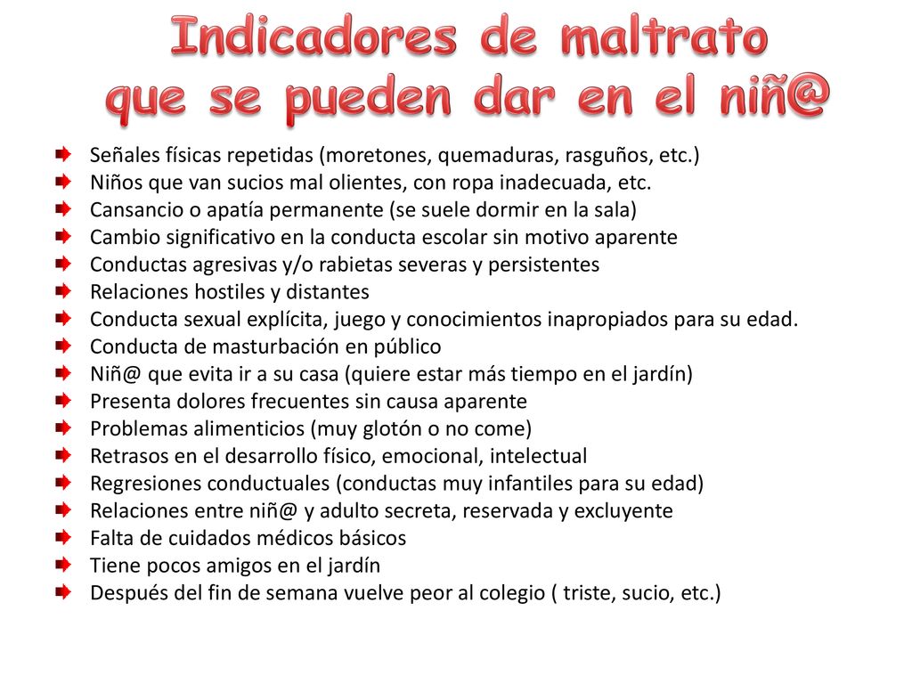 Indicadores de maltrato que se pueden dar en el