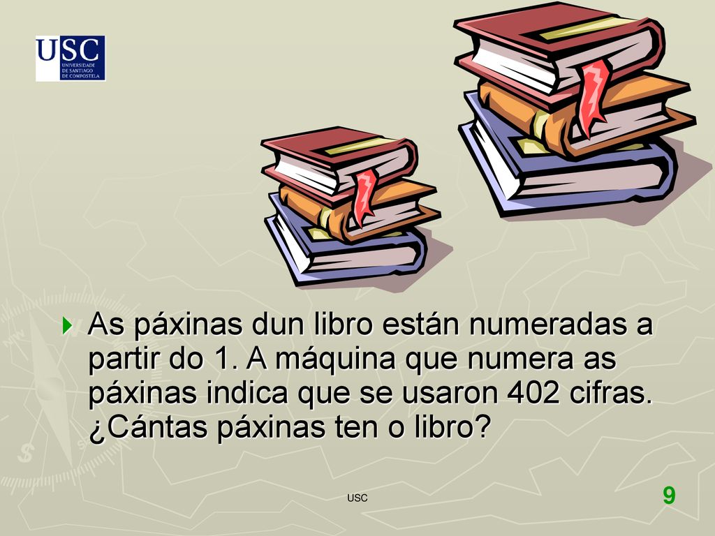 As páxinas dun libro están numeradas a partir do 1