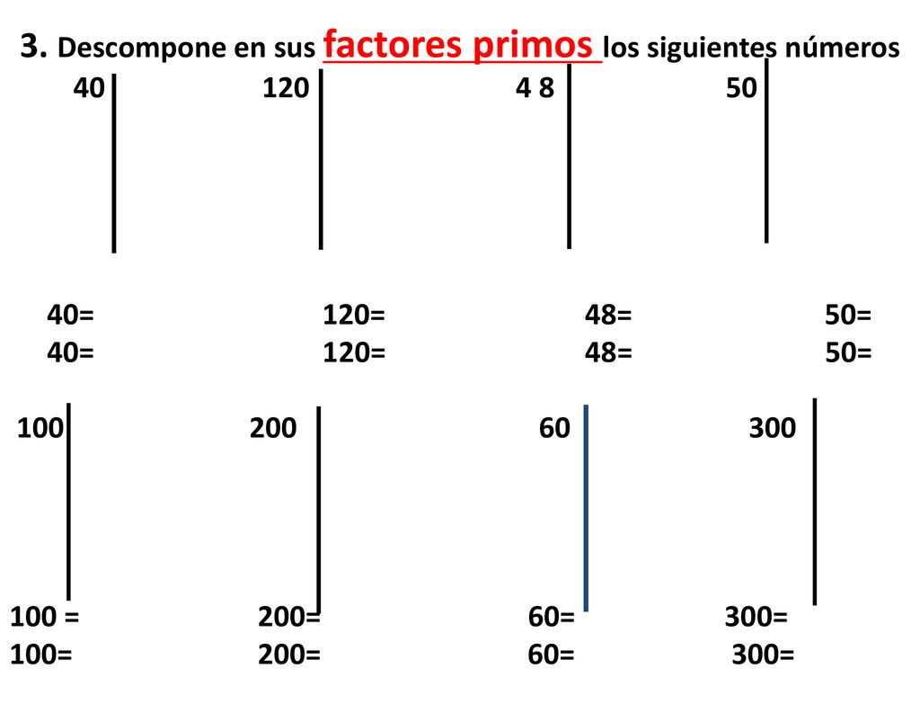 3. Descompone en sus factores primos los siguientes números