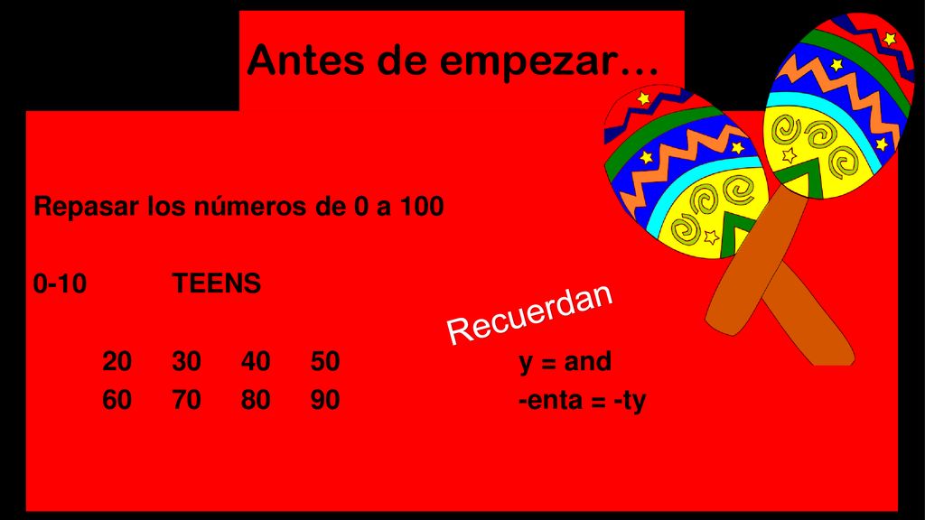 Antes de empezar… Recuerdan Repasar los números de 0 a TEENS