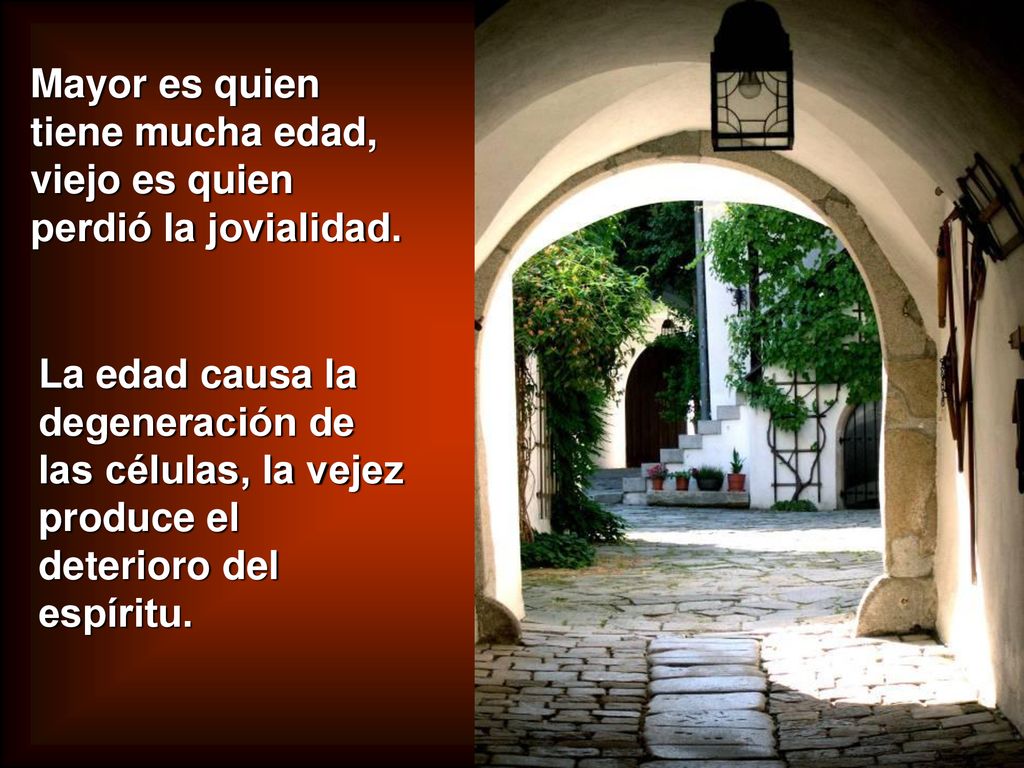 Mayor es quien tiene mucha edad, viejo es quien perdió la jovialidad.