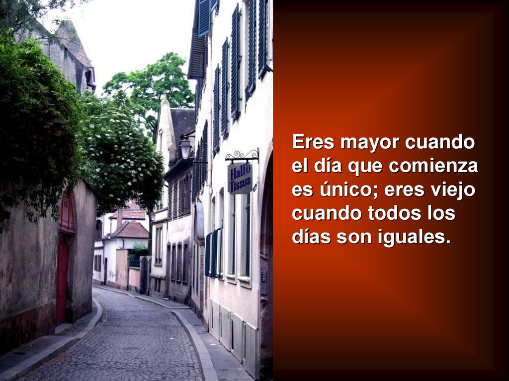 Eres mayor cuando el día que comienza es único; eres viejo cuando todos los días son iguales.