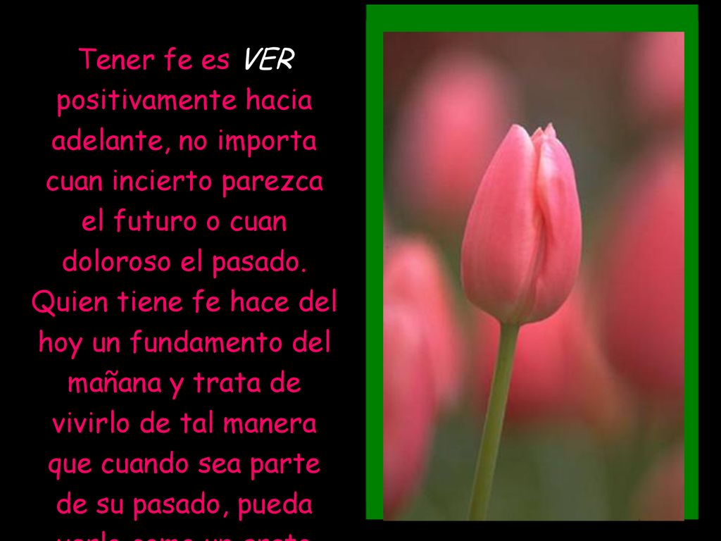 Tener fe es VER positivamente hacia adelante, no importa cuan incierto parezca el futuro o cuan doloroso el pasado.