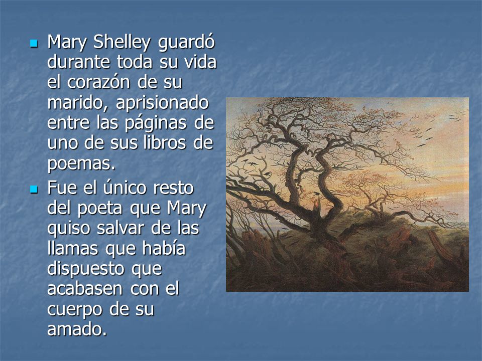 Mary Shelley guardó durante toda su vida el corazón de su marido, aprisionado entre las páginas de uno de sus libros de poemas.