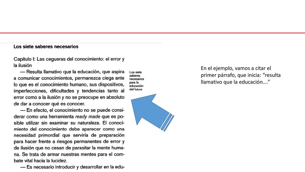 En el ejemplo, vamos a citar el primer párrafo, que inicia: resulta llamativo que la educación….
