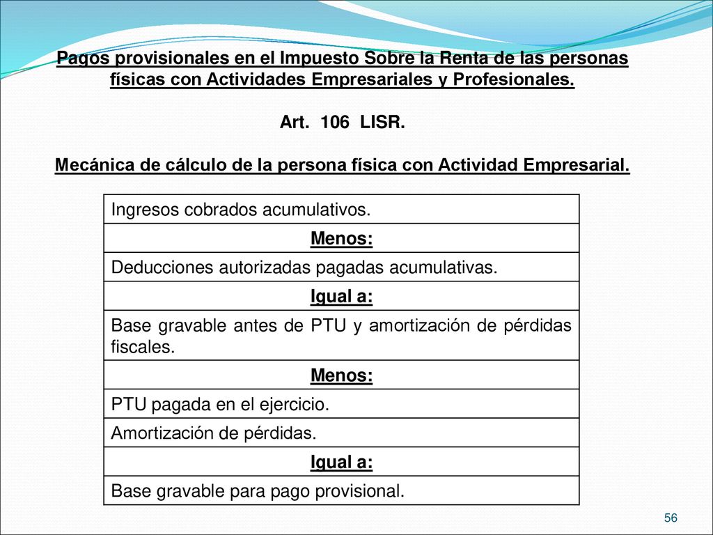 Mecánica de cálculo de la persona física con Actividad Empresarial.