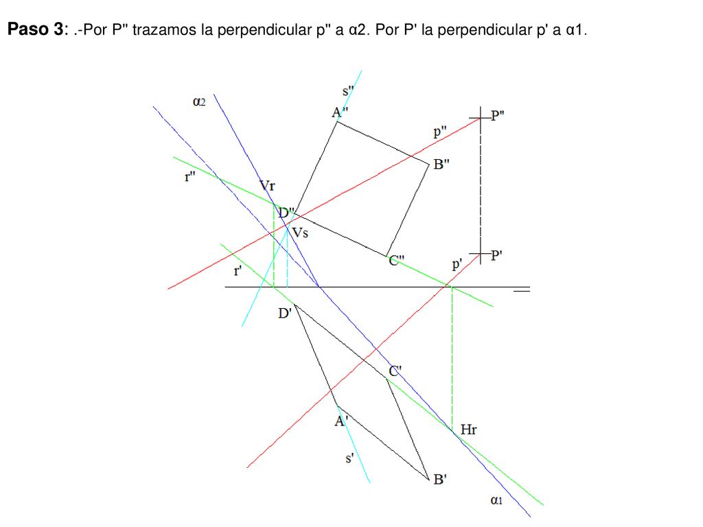 Paso 3:. -Por P trazamos la perpendicular p a α2