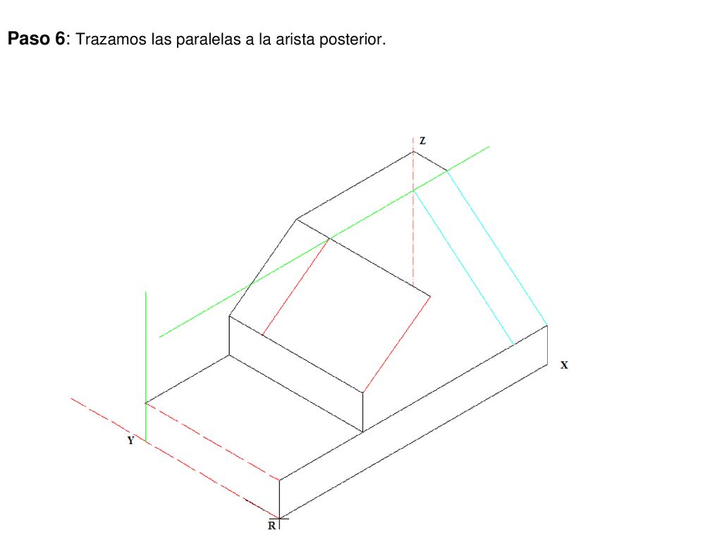 Paso 6: Trazamos las paralelas a la arista posterior.