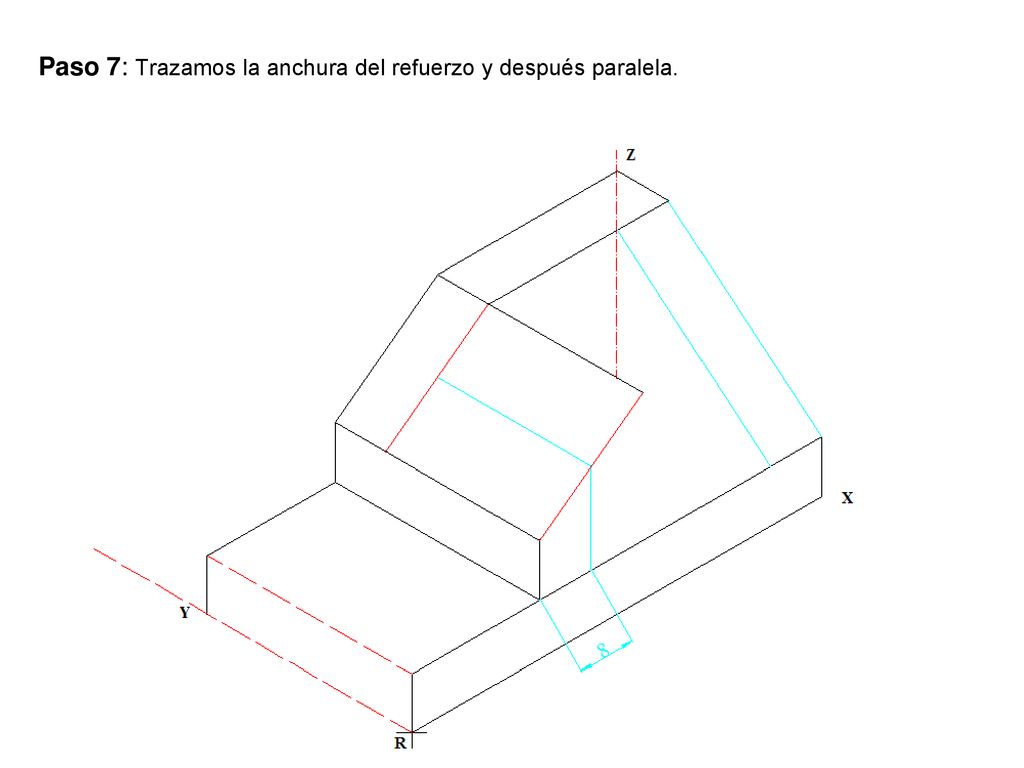 Paso 7: Trazamos la anchura del refuerzo y después paralela.
