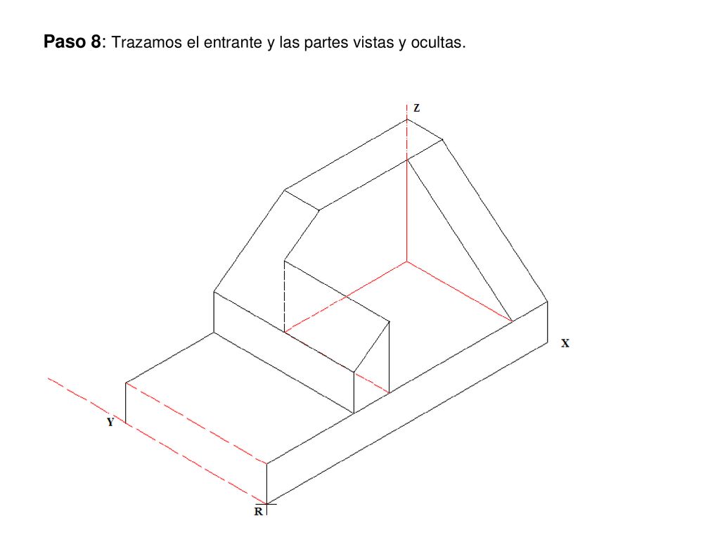 Paso 8: Trazamos el entrante y las partes vistas y ocultas.