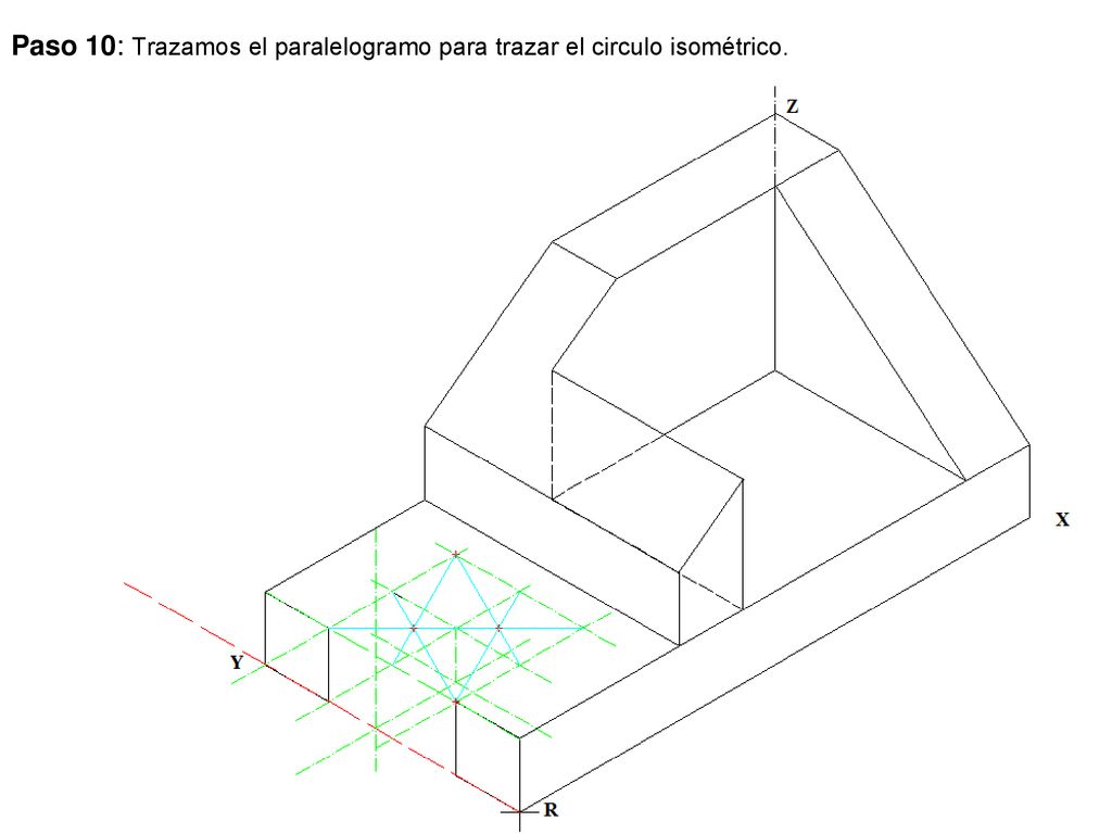 Paso 10: Trazamos el paralelogramo para trazar el circulo isométrico.