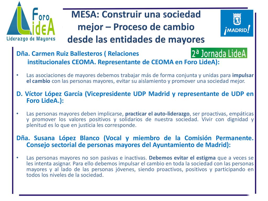 MESA: Construir una sociedad mejor – Proceso de cambio desde las entidades de mayores