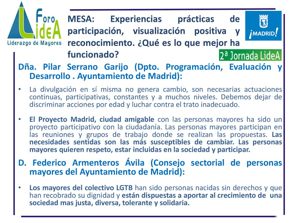 MESA: Experiencias prácticas de participación, visualización positiva y reconocimiento. ¿Qué es lo que mejor ha funcionado