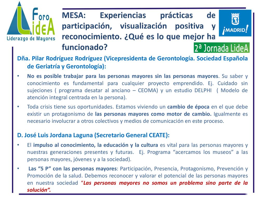 MESA: Experiencias prácticas de participación, visualización positiva y reconocimiento. ¿Qué es lo que mejor ha funcionado