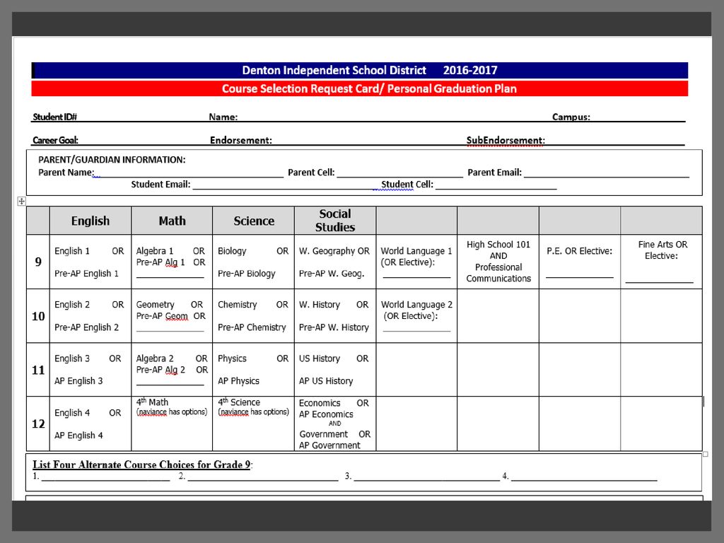 Esta es una copia en blanco de como se verá un Plan Personal de Graduación.