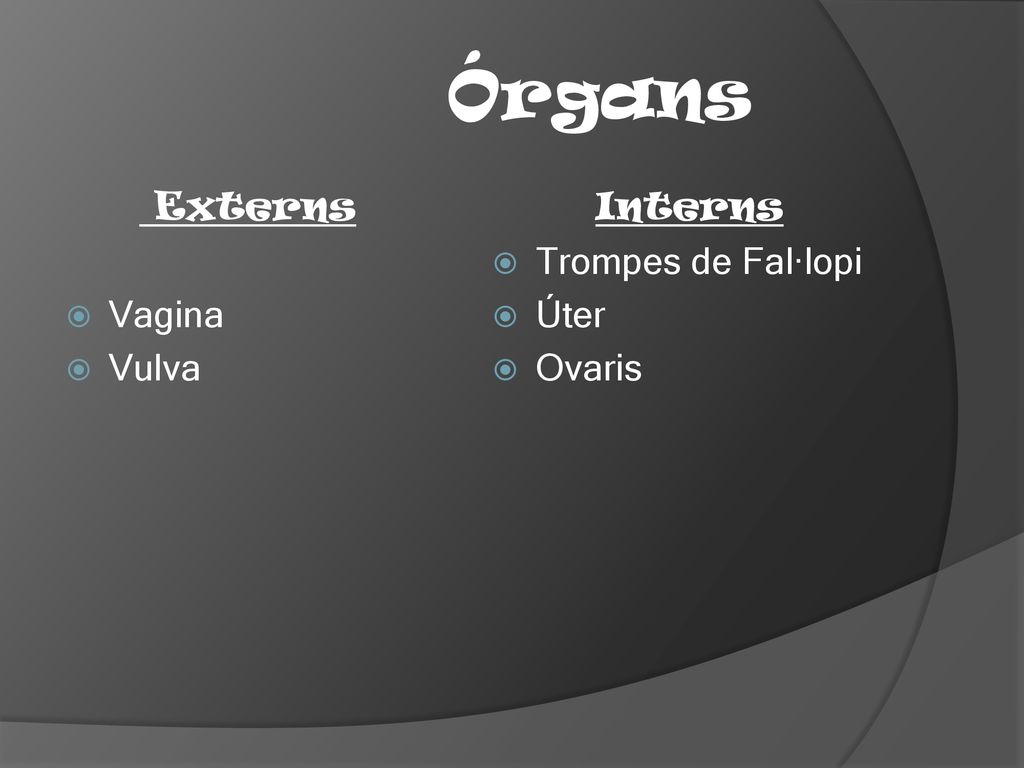 Órgans Externs Vagina Vulva Interns Trompes de Fal·lopi Úter Ovaris