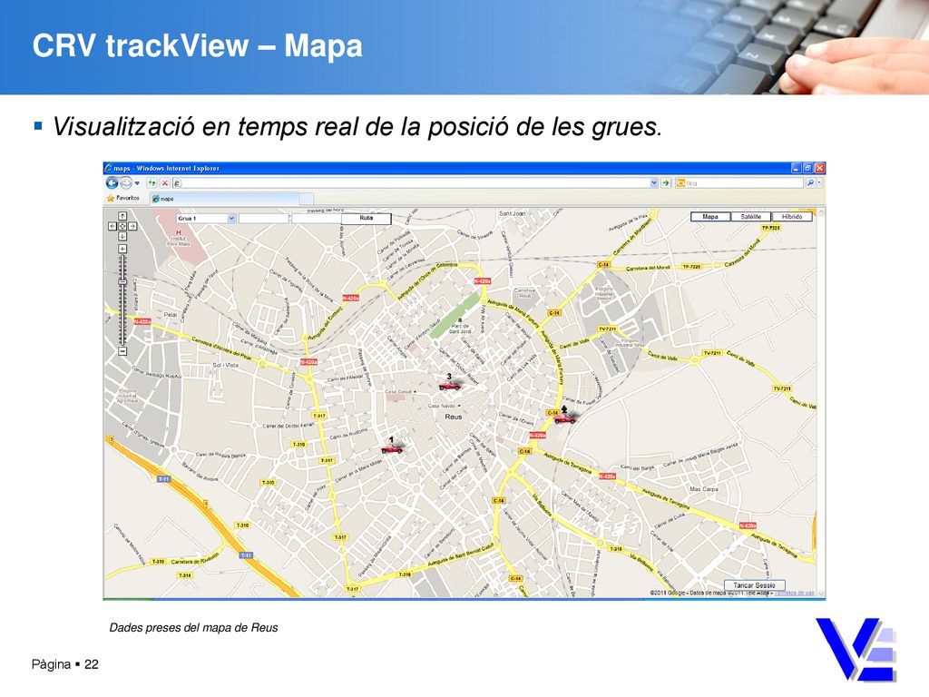 CRV trackView – Mapa Visualització en temps real de la posició de les grues. Dades preses del mapa de Reus.