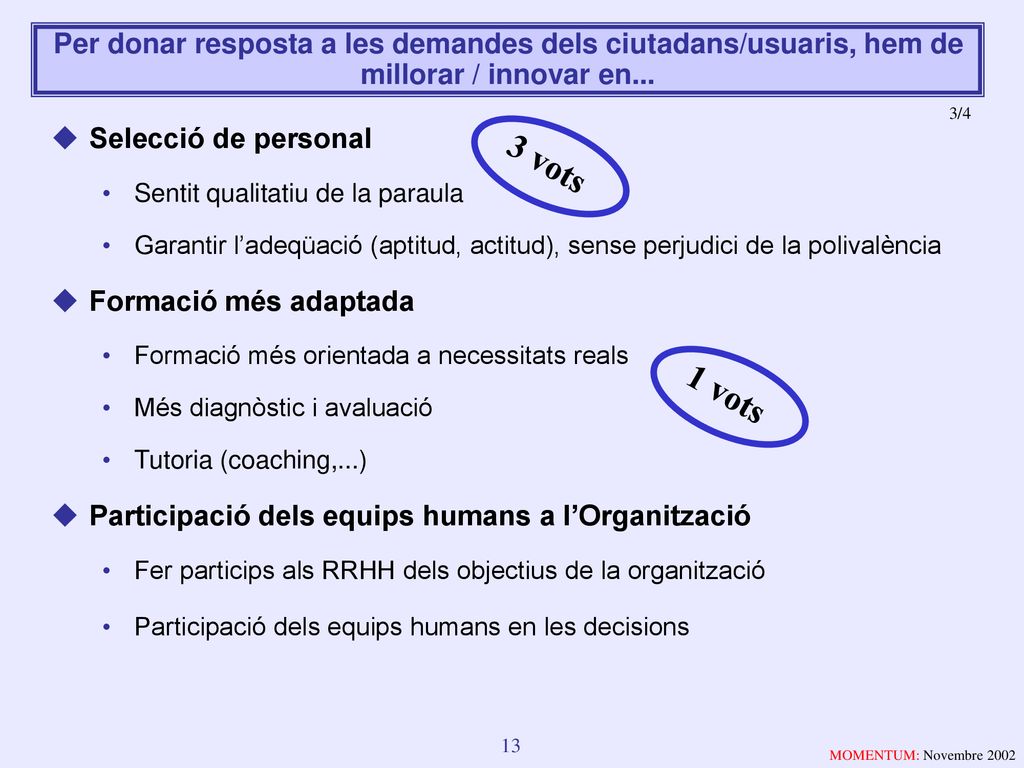 Per donar resposta a les demandes dels ciutadans/usuaris, hem de millorar / innovar en...