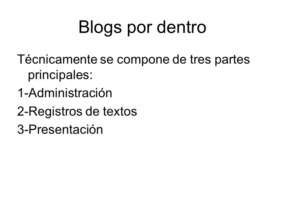 Blogs por dentro Técnicamente se compone de tres partes principales: