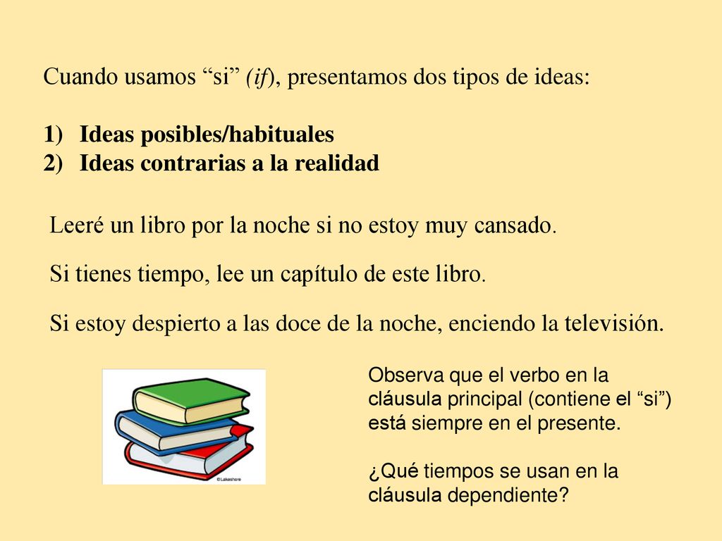 Cuando usamos si (if), presentamos dos tipos de ideas: