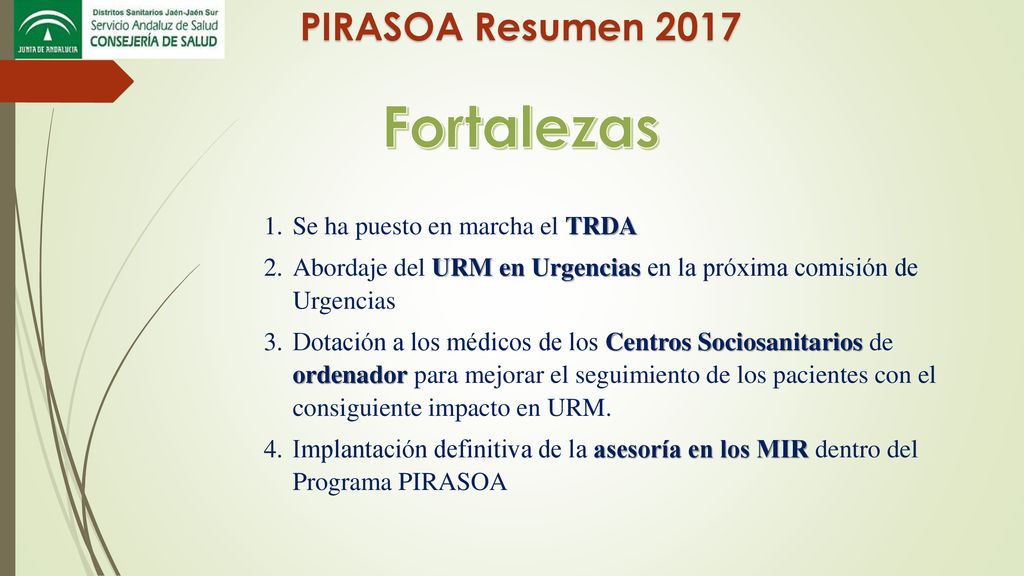 Fortalezas PIRASOA Resumen 2017 Se ha puesto en marcha el TRDA