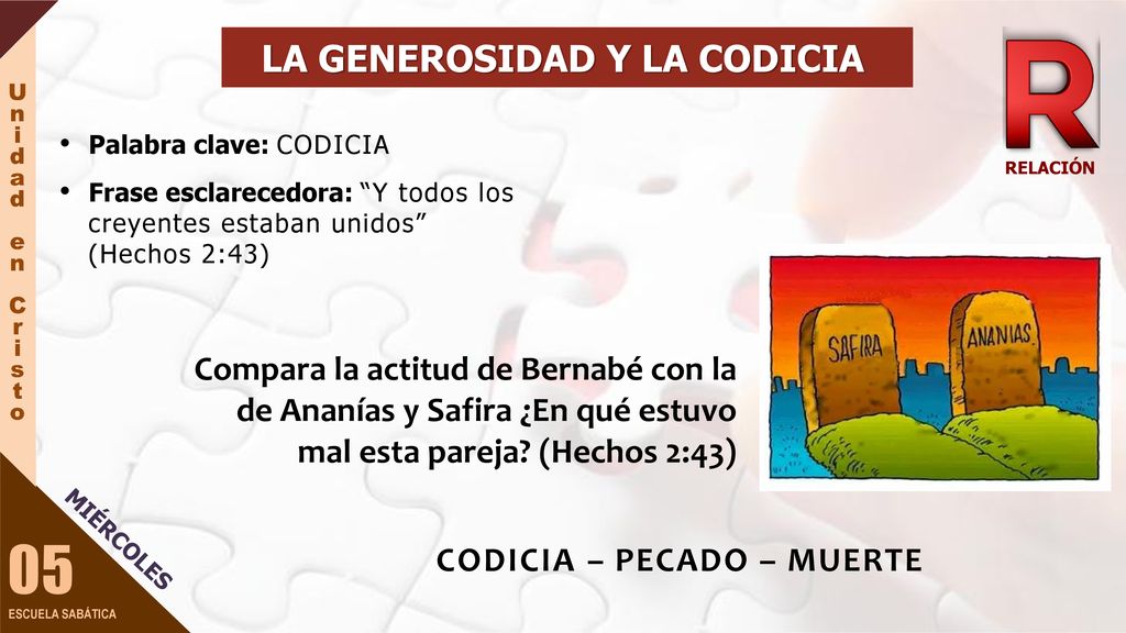 LA GENEROSIDAD Y LA CODICIA CODICIA – PECADO – MUERTE
