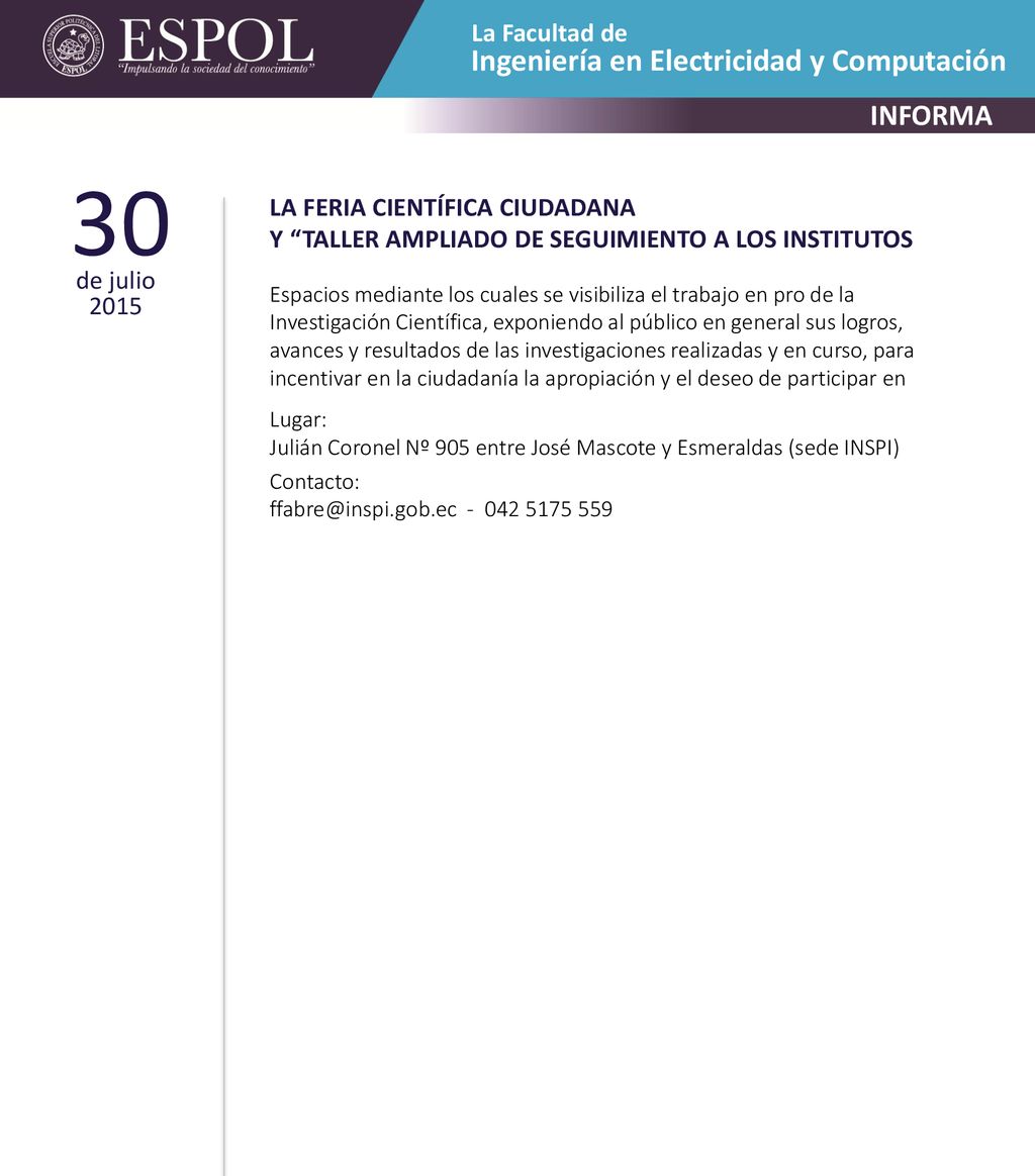 30 Ingeniería en Electricidad y Computación INFORMA La Facultad de