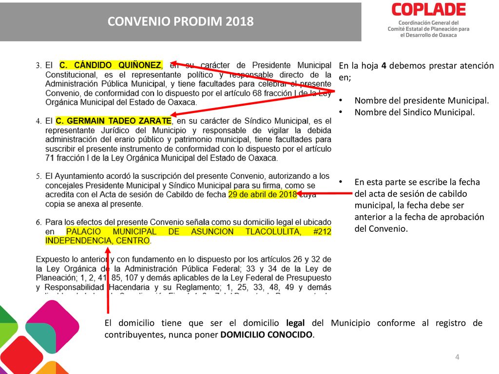 CONVENIO PRODIM 2018 En la hoja 4 debemos prestar atención en;