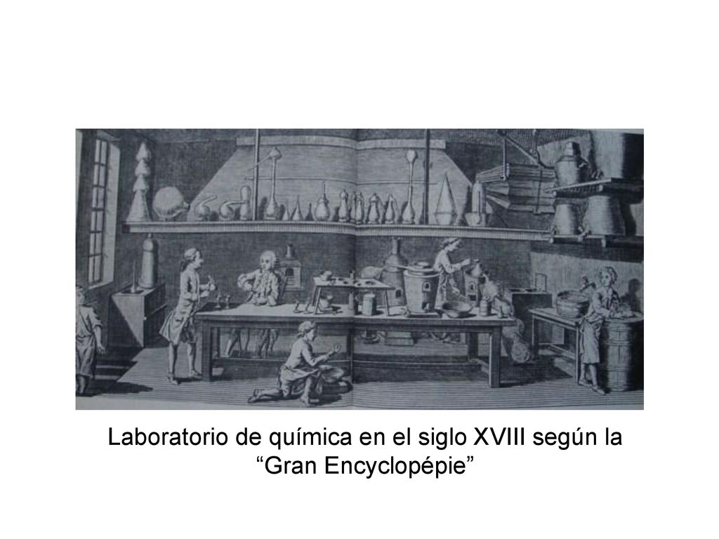 Laboratorio de química en el siglo XVIII según la Gran Encyclopépie