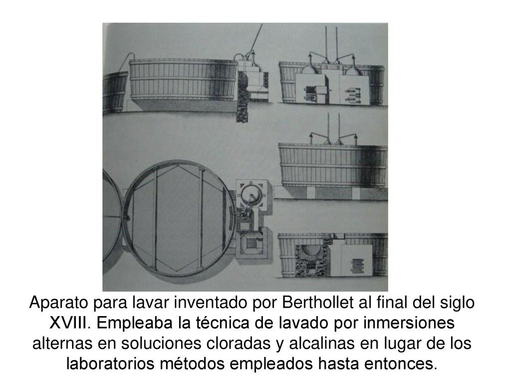 Aparato para lavar inventado por Berthollet al final del siglo XVIII