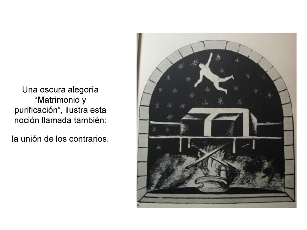 Una oscura alegoría Matrimonio y purificación , ilustra esta noción llamada también: la unión de los contrarios.