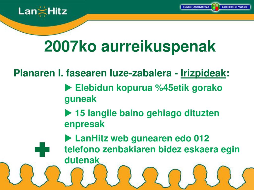 2007ko aurreikuspenak Planaren I. fasearen luze-zabalera - Irizpideak: Elebidun kopurua %45etik gorako guneak.