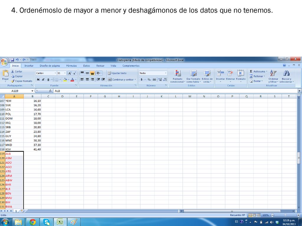 4. Ordenémoslo de mayor a menor y deshagámonos de los datos que no tenemos.