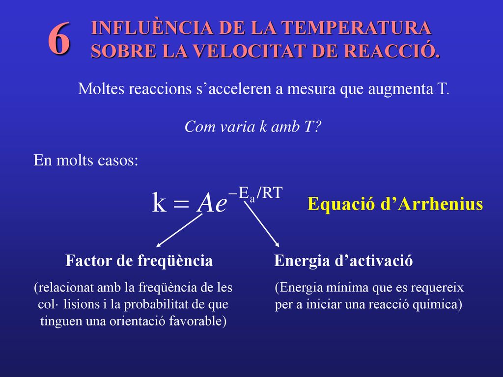 6 INFLUÈNCIA DE LA TEMPERATURA SOBRE LA VELOCITAT DE REACCIÓ.