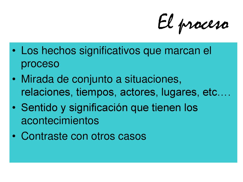 El proceso Los hechos significativos que marcan el proceso