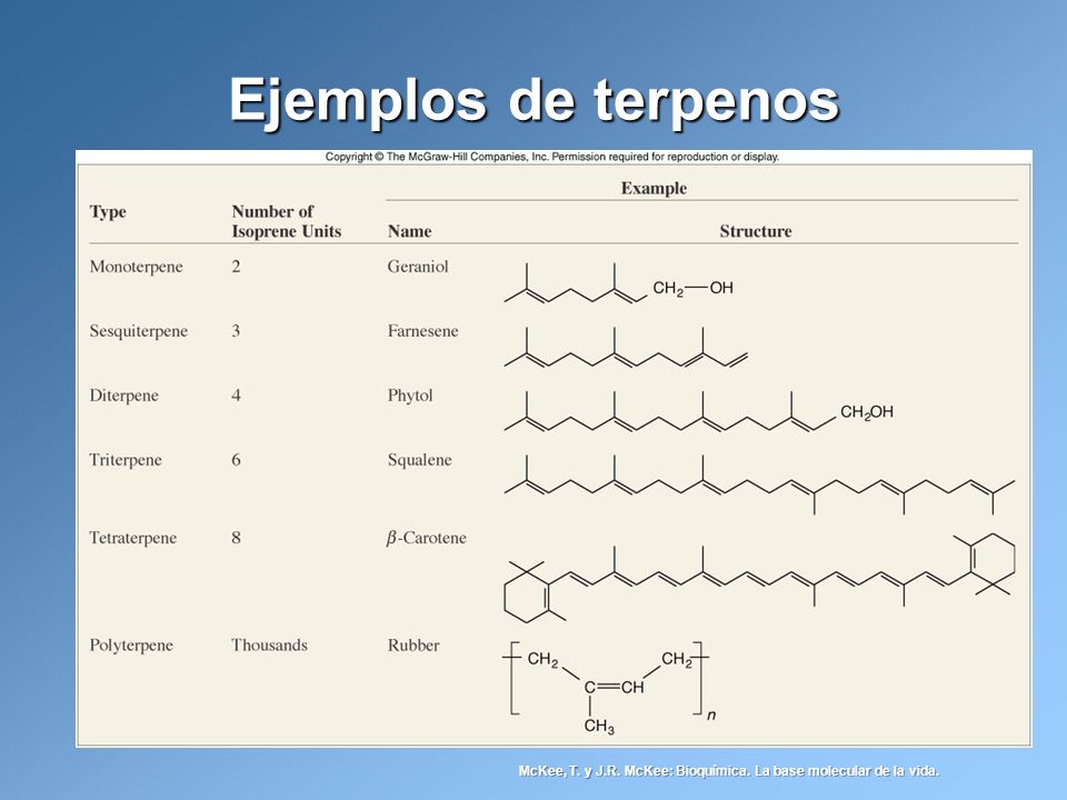 Ejemplos de terpenos McKee, T. y J.R. McKee: Bioquímica. La base molecular de la vida.