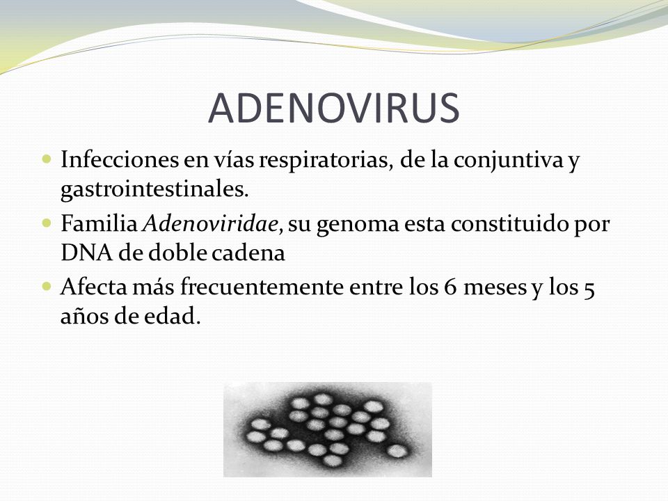 ADENOVIRUS Infecciones en vías respiratorias, de la conjuntiva y gastrointestinales.