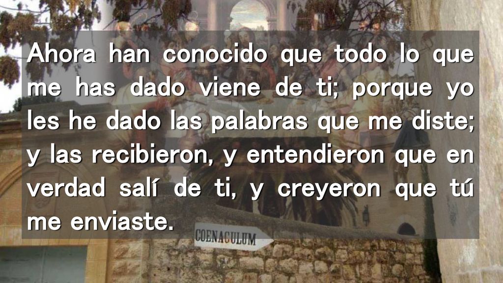 Ahora han conocido que todo lo que me has dado viene de ti; porque yo les he dado las palabras que me diste; y las recibieron, y entendieron que en verdad salí de ti, y creyeron que tú me enviaste.