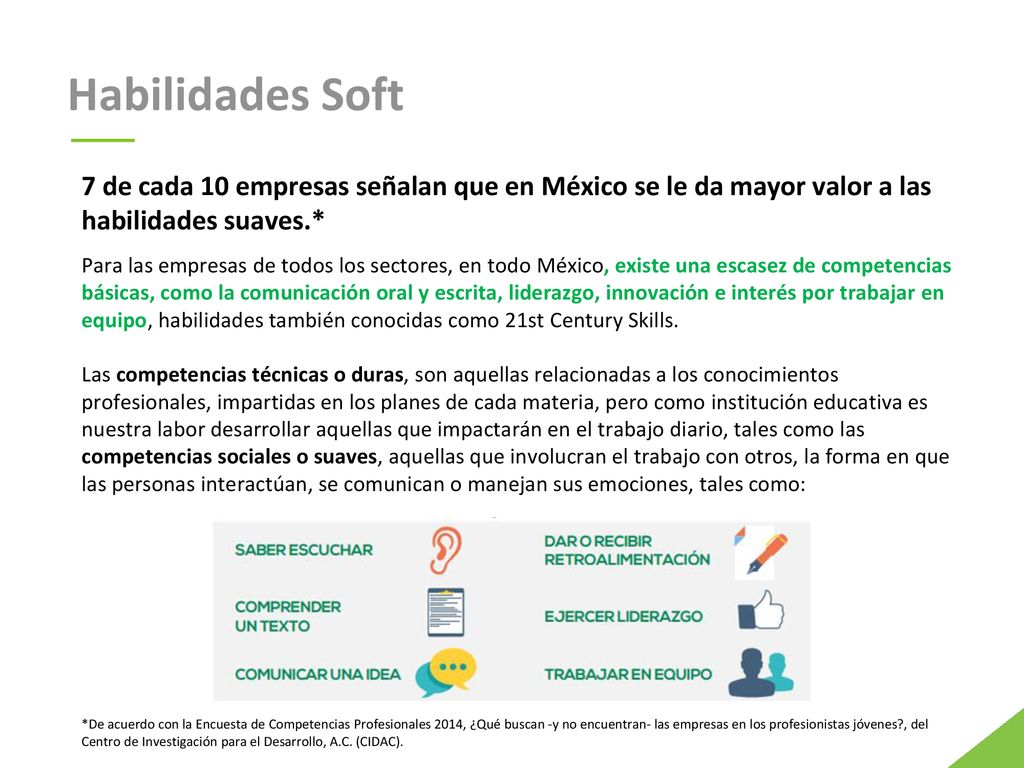 Habilidades Soft 7 de cada 10 empresas señalan que en México se le da mayor valor a las habilidades suaves.*