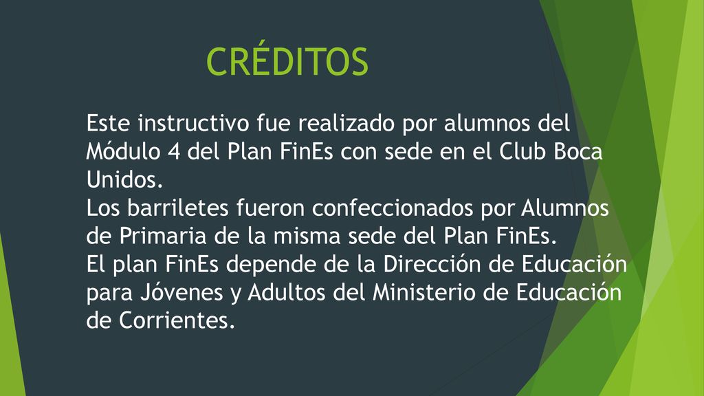 CRÉDITOS Este instructivo fue realizado por alumnos del Módulo 4 del Plan FinEs con sede en el Club Boca Unidos.