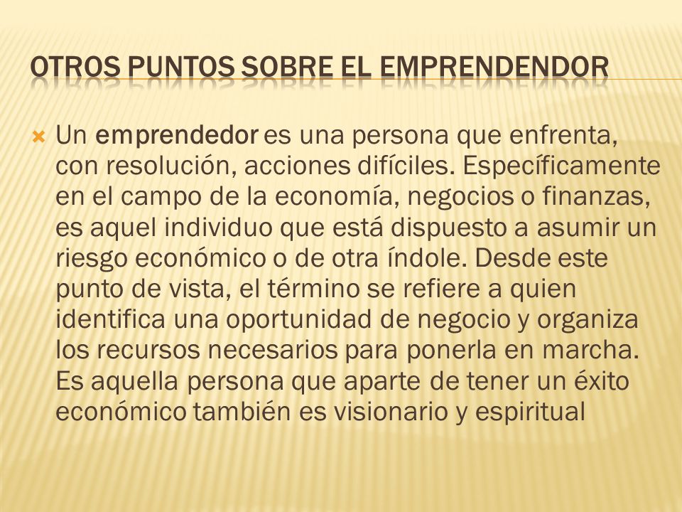 Otros puntos sobre el emprendendor