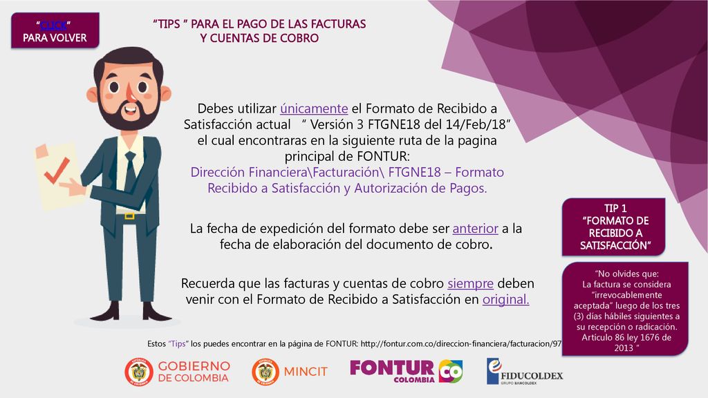 TIPS PARA EL PAGO DE LAS FACTURAS RECIBIDO A SATISFACCIÓN