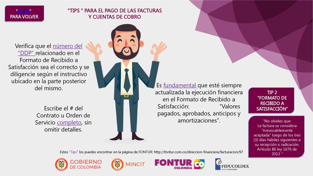 TIPS PARA EL PAGO DE LAS FACTURAS RECIBIDO A SATISFACCIÓN