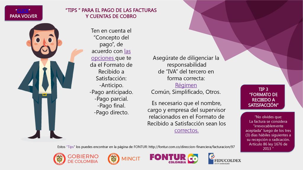 TIPS PARA EL PAGO DE LAS FACTURAS RECIBIDO A SATISFACCIÓN