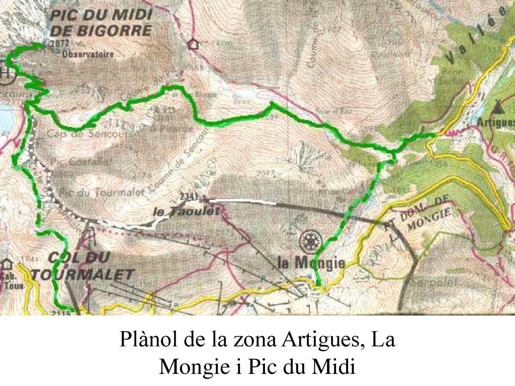 Plànol de la zona Artigues, La Mongie i Pic du Midi