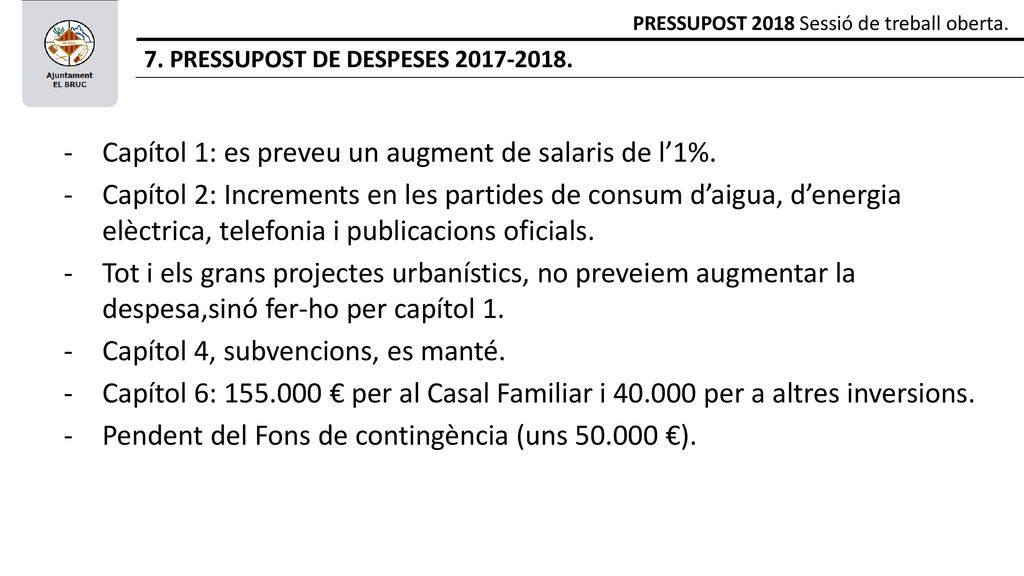 Capítol 1: es preveu un augment de salaris de l’1%.