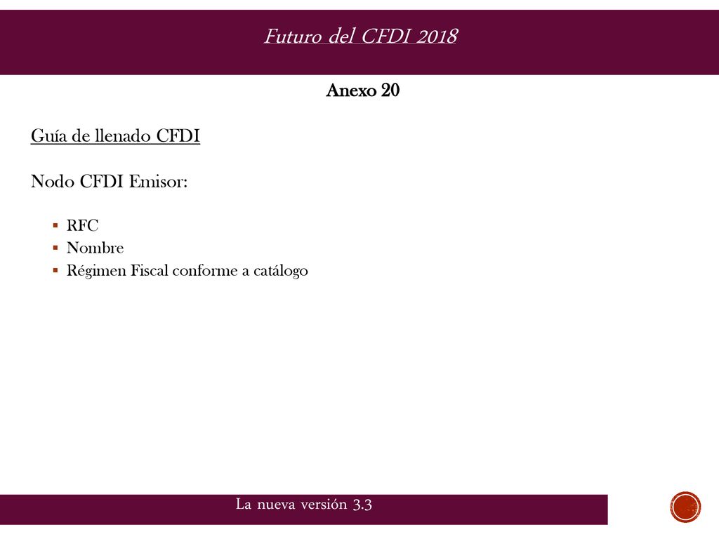 Futuro del CFDI 2018 La nueva versión 3.3 Anexo 20